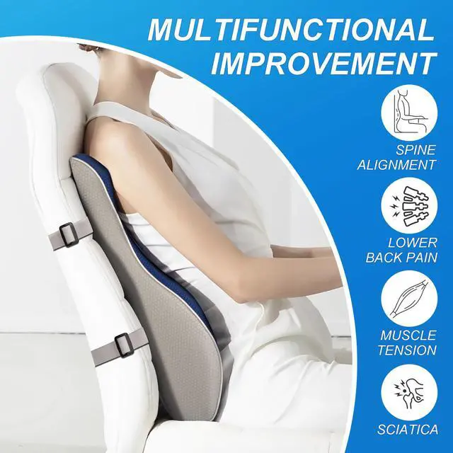 Alt view image 5 of 7 - Stelive Ergonomic Back Cushion Lumbar Support Cushion Memory Foam Back Support Backrest Pillow w/ Adjustable Straps