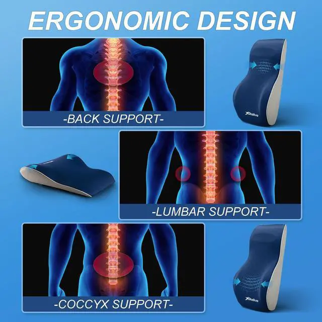 Alt view image 4 of 7 - Stelive Ergonomic Back Cushion Lumbar Support Cushion Memory Foam Back Support Backrest Pillow w/ Adjustable Straps