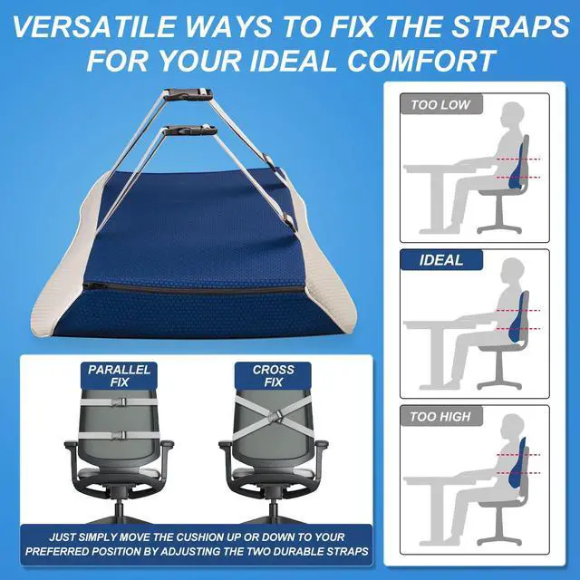 Alt view image 6 of 7 - Stelive Ergonomic Back Cushion Lumbar Support Cushion Memory Foam Back Support Backrest Pillow w/ Adjustable Straps