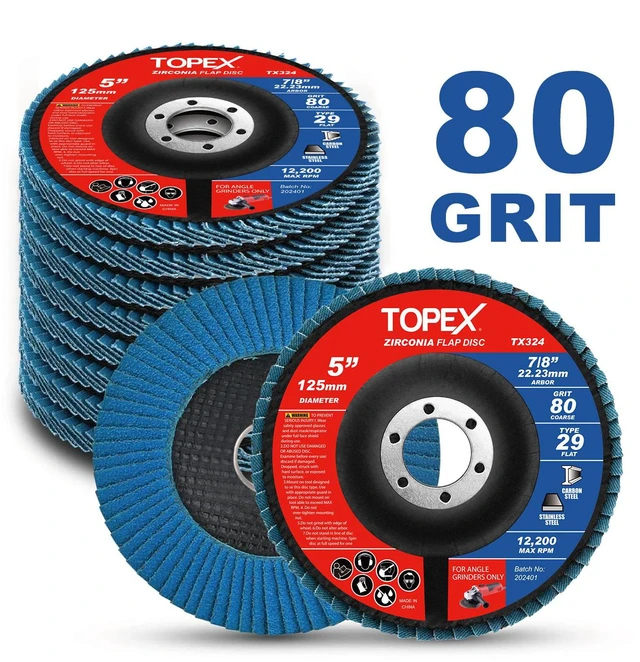 Main image of TOPEX 125mm Zirconia Flap Disc, 80 Grit, 10Pack