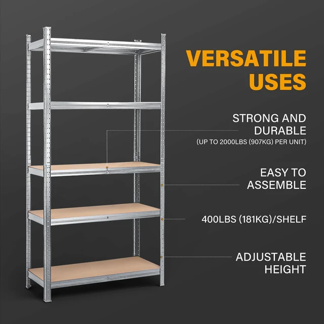 Alt view image 2 of 7 - MasterSpec 2PCS 5-Tier Garage Shelving 1500x700x300mm Warehouse Rack Shelf Storage Rack Garage Shelves
