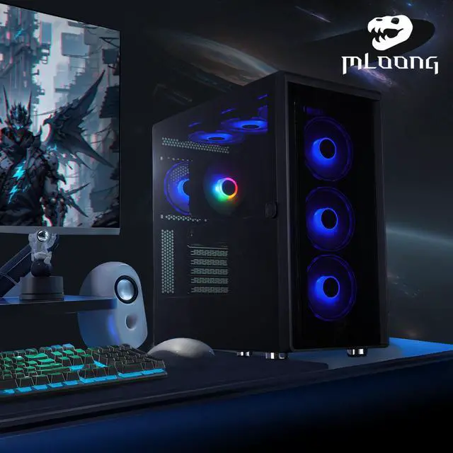Alt view image 7 of 7 - Mloong Gaming PC Desktop Intel Core i7 13700F (up to 5.20 GHz)CPU , GeForce RTX 4070, 1TB NVME SSD, 32GB DDR5 RAM 6000MHz, 700W PSU,7ARGB Fans,Windows 11 Home 64-bit WIFI Gaming Desktop