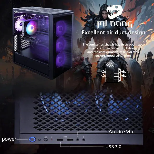 Alt view image 5 of 7 - Mloong Gaming PC Desktop Intel Core i7 13700F (up to 5.20 GHz)CPU , GeForce RTX 4070, 1TB NVME SSD, 32GB DDR5 RAM 6000MHz, 700W PSU,7ARGB Fans,Windows 11 Home 64-bit WIFI Gaming Desktop
