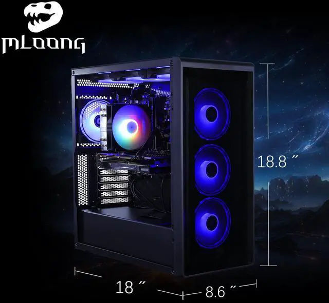 Alt view image 6 of 7 - Mloong Gaming PC Desktop Intel Core i7 13700F (up to 5.20 GHz)CPU , GeForce RTX 4070, 1TB NVME SSD, 32GB DDR5 RAM 6000MHz, 700W PSU,7ARGB Fans,Windows 11 Home 64-bit WIFI Gaming Desktop