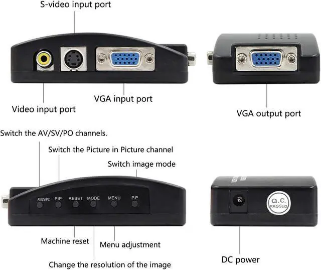 Alt view image 6 of 7 - PC Laptop Composite Video TV RCA Composite S-Video AV in to PC VGA LCD Out Converter Adapter Switch Box Black