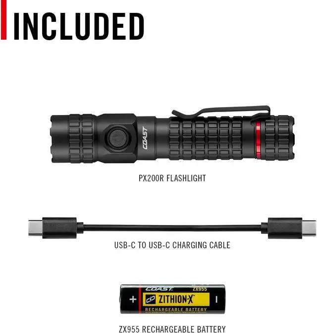Alt view image 7 of 7 - PX200R 2000 Lumen Rechargeable LED Flashlight Twist Focus USB-C 2-Position Pocket Clip