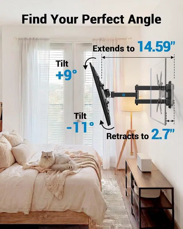 Alt view image 6 of 7 - Full Motion TV Wall Mount for Echo Show 21/15 and 13-43 Inch Flat Curved Screen TVs & Monitors Max VESA 200x200mm up to 44lbs TV Mount Wall Bracket with Rotation Swivel Tilt Extension