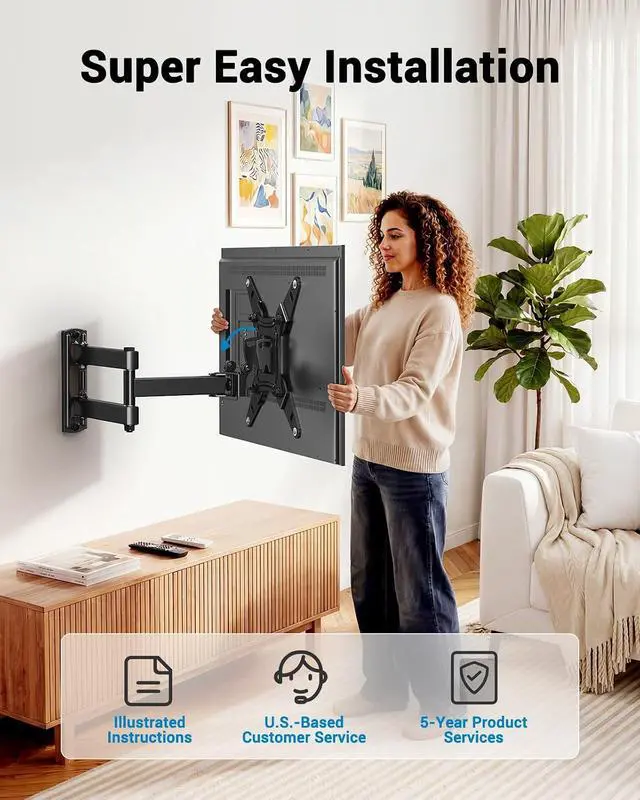 Alt view image 7 of 7 - Full Motion TV Wall Mount for Echo Show 21/15 and 13-43 Inch Flat Curved Screen TVs & Monitors Max VESA 200x200mm up to 44lbs TV Mount Wall Bracket with Rotation Swivel Tilt Extension