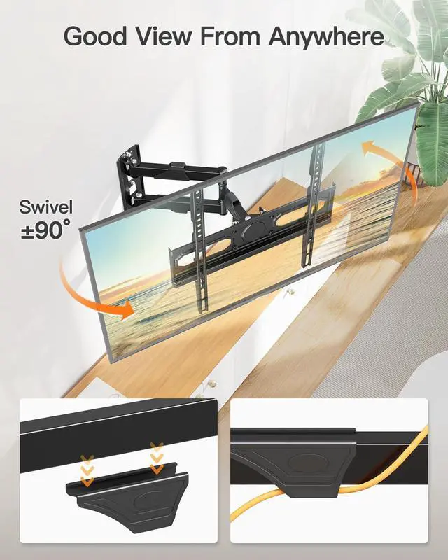 Alt view image 4 of 7 - Full Motion TV Wall Mount for 26-60 TVs Max VESA 400x400 77 lbs. | 7° up & 10° down tilt ±90° swivel single stud structure flexible for corner TV installation