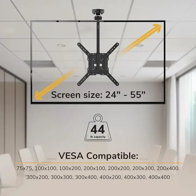 Alt view image 4 of 7 - Fold-Up Ceiling TV Mount for 2355 Inch TVs with Longer Arm Space-Saving Flip Down Bracket for Flat & Slanted Ceilings Retractable Tilt & Swivel Mount VESA up to 400x400 44 lbs Capacity