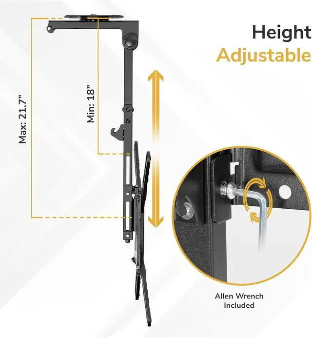 Alt view image 7 of 7 - Fold-Up Ceiling TV Mount for 2355 Inch TVs with Longer Arm Space-Saving Flip Down Bracket for Flat & Slanted Ceilings Retractable Tilt & Swivel Mount VESA up to 400x400 44 lbs Capacity