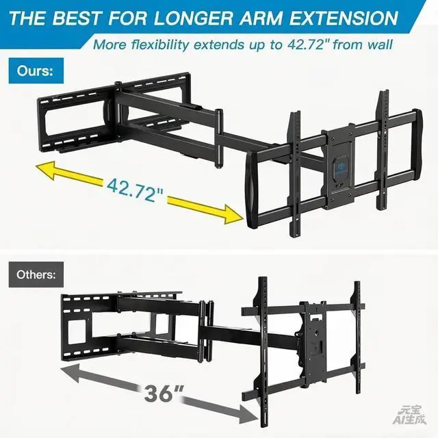 Alt view image 2 of 7 - Long Arm TV Wall Mount for 42-90 inch TVs Full Motion TV Mount with 42.72 inch Extension Articulating Arm Swivel and Tilt Max VESA 800x400mm Holds up to 150 lbs 16 18 24 Studs