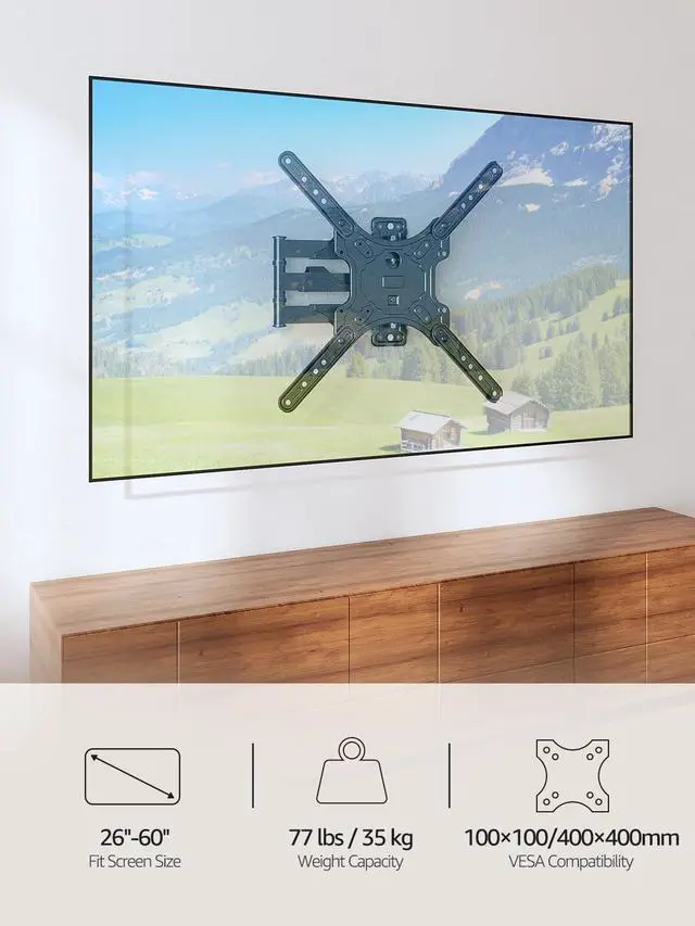 Alt view image 7 of 7 - Full Motion TV Wall Mount for Most 26-60 Inch TVs Max VESA 400x400mm Wall Mount TV Bracket with Swivel Tilting Extension Level Adjustment for LED LCD Flat Curved TVs Up to 77 LBS MU0018