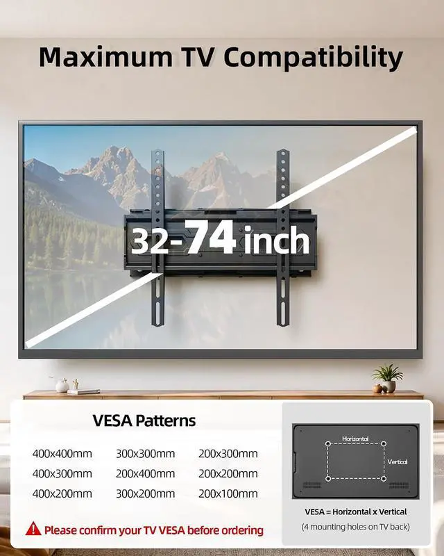 Alt view image 2 of 7 - TV Wall Mount for 32-74 inch Flat Screen/LED/4K up to 110lbs Full Motion TV Mount Bracket with Swivel & Tilt Articulating Dual Arms Max VESA 400x400mm Fits 12/16 Wood Studs