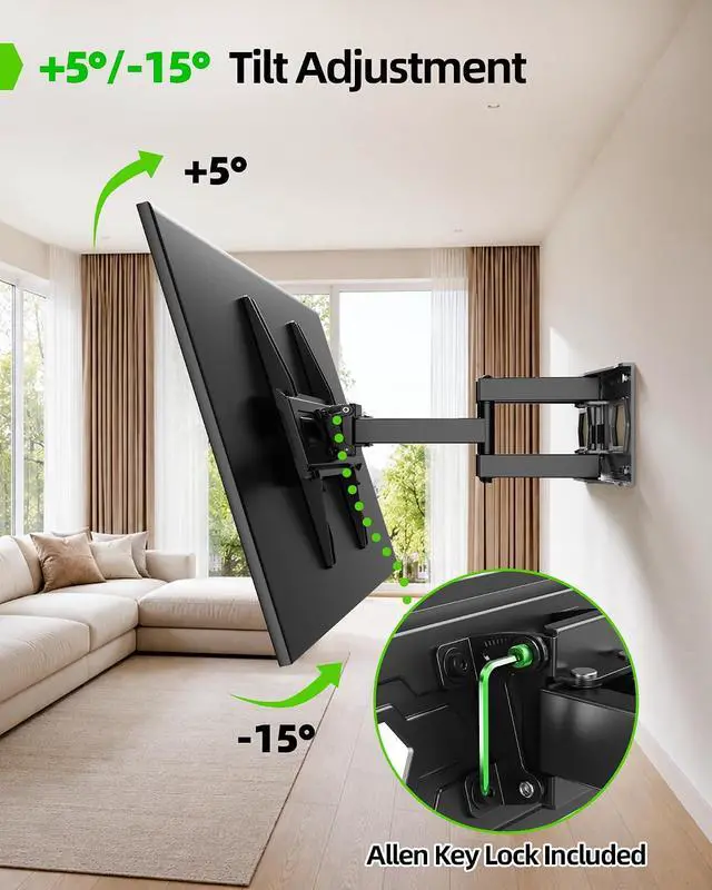 Alt view image 5 of 7 - TV Wall Mount for 32-74 inch Flat Screen/LED/4K up to 110lbs Full Motion TV Mount Bracket with Swivel & Tilt Articulating Dual Arms Max VESA 400x400mm Fits 12/16 Wood Studs