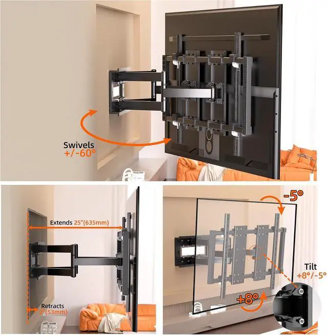 Alt view image 2 of 7 - 120 115 110 105 100 98 90 86 85 inch TV Wall Mount Large Screen Ultrathin Full Motion TV Bracket for 50-120 up to 242 lbs Tilt Swivel Extension Leveling Max VESA 1000x600mm Black Y10