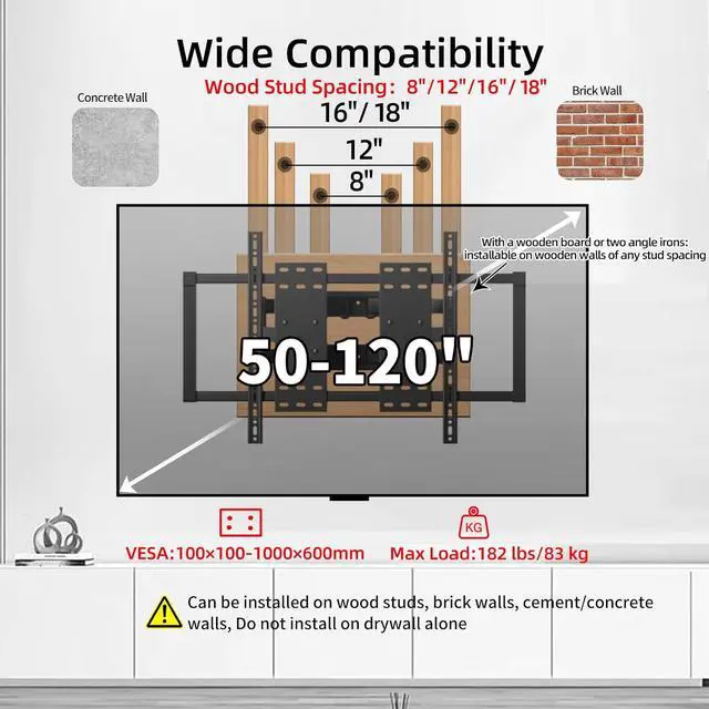 Alt view image 3 of 7 - 120 115 110 105 100 98 90 86 85 inch TV Wall Mount Large Screen Ultrathin Full Motion TV Bracket for 50-120 up to 242 lbs Tilt Swivel Extension Leveling Max VESA 1000x600mm Black Y10