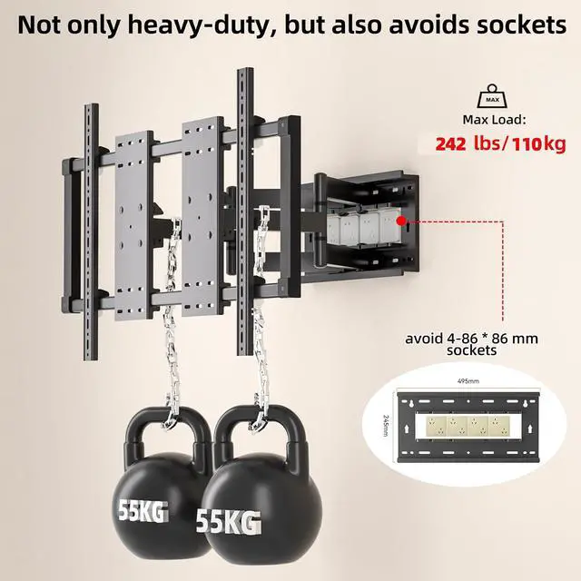Alt view image 5 of 7 - 120 115 110 105 100 98 90 86 85 inch TV Wall Mount Large Screen Ultrathin Full Motion TV Bracket for 50-120 up to 242 lbs Tilt Swivel Extension Leveling Max VESA 1000x600mm Black Y10