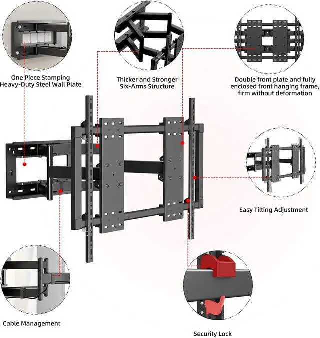 Alt view image 6 of 7 - 120 115 110 105 100 98 90 86 85 inch TV Wall Mount Large Screen Ultrathin Full Motion TV Bracket for 50-120 up to 242 lbs Tilt Swivel Extension Leveling Max VESA 1000x600mm Black Y10