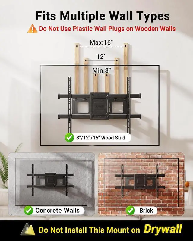 Alt view image 4 of 7 - Full Motion TV Wall Mount for 37-85 Inch TVs Heavy Duty Swivel Tilt | Hold up to 132lbs Articulating Dual Arm Wall Mount TV Bracket Max VESA 600x400mm Fits 16 Wood Studs