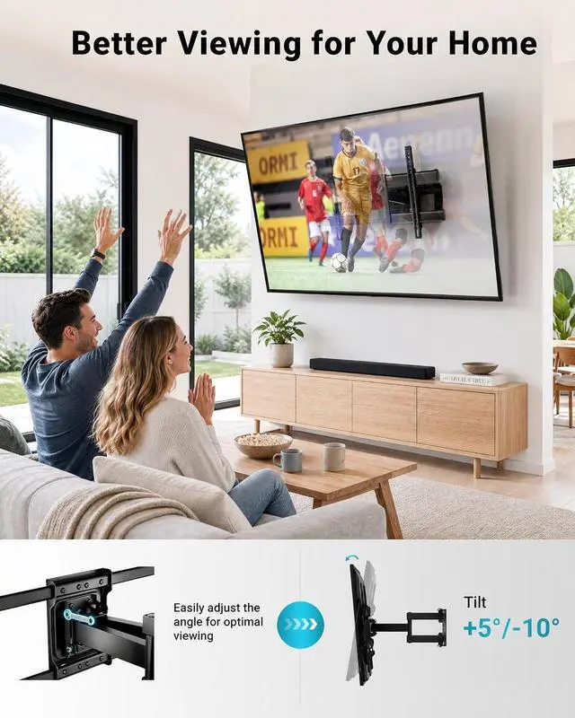 Alt view image 5 of 7 - Full Motion TV Wall Mount for 37-85 Inch TVs Heavy Duty Swivel Tilt | Hold up to 132lbs Articulating Dual Arm Wall Mount TV Bracket Max VESA 600x400mm Fits 16 Wood Studs