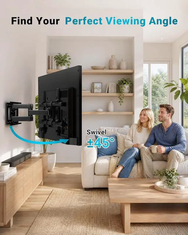 Alt view image 7 of 7 - Full Motion TV Wall Mount for 37-85 Inch TVs Heavy Duty Swivel Tilt | Hold up to 132lbs Articulating Dual Arm Wall Mount TV Bracket Max VESA 600x400mm Fits 16 Wood Studs