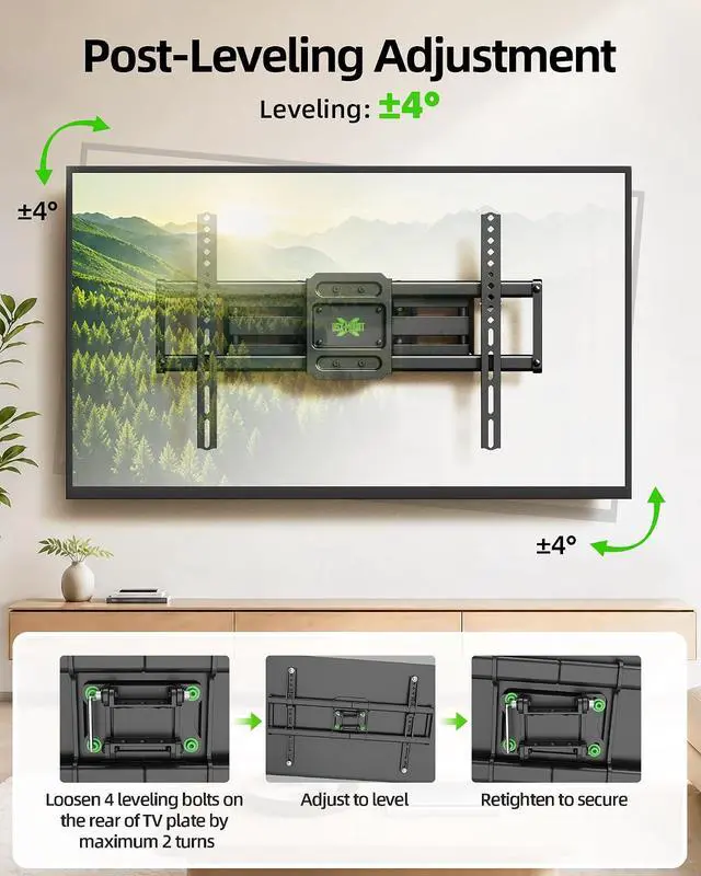 Alt view image 3 of 7 - Full Motion TV Wall Mount for 42-82 Inch TVs up to 120lbs Wall Mount TV Bracket with Articulating Swivel Tilt Extension Leveling Max VESA 600x400mm Fits 12/16 Wood Stud