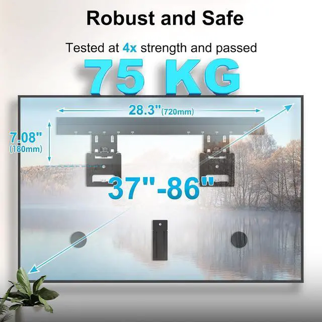 Alt view image 2 of 7 - Ultra Slim TV Wall Mount for 37-86 inch Weight Max 165 lbs | 0.37 low profile TV Wall Mount for Flat & Frame TV VESA 200 x 200- 600 x 400 mm Flush to Wall