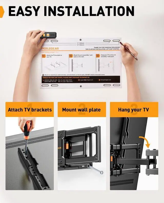 Alt view image 7 of 7 - Full Motion TV Wall Mount for 4286 inch TVs up to 132 lbs | 30% thicker heavy-duty articulating arm tool-free tilt swivel extend level fits 16 studs max VESA 600x400mm UL listed