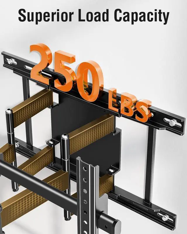 Alt view image 2 of 7 - Heavy Duty TV Mount for 50-110 TVs Max VESA 800x600 250 Lbs Load | Full motion swivel & tilt design slim wall bracket fits 12/16/18/24 inch wall studs sturdy for large heavy TVs