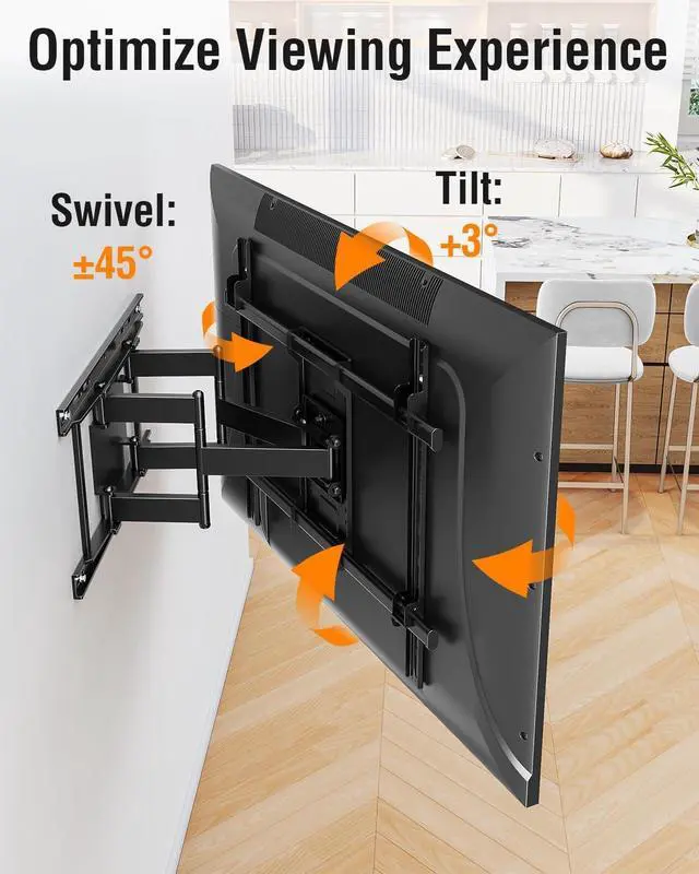 Alt view image 3 of 7 - Heavy Duty TV Mount for 50-110 TVs Max VESA 800x600 250 Lbs Load | Full motion swivel & tilt design slim wall bracket fits 12/16/18/24 inch wall studs sturdy for large heavy TVs