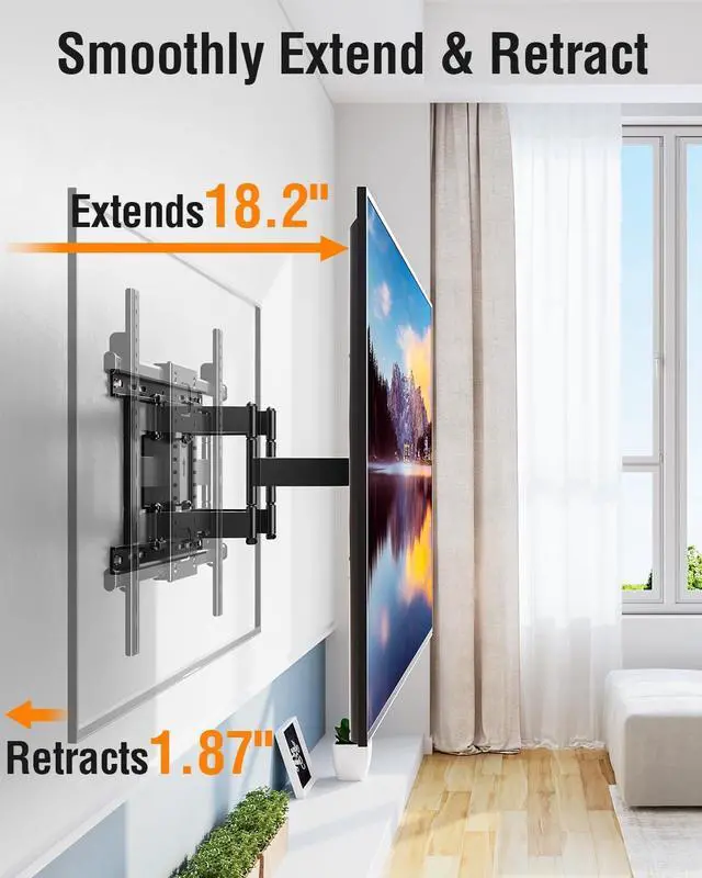Alt view image 4 of 7 - Heavy Duty TV Mount for 50-110 TVs Max VESA 800x600 250 Lbs Load | Full motion swivel & tilt design slim wall bracket fits 12/16/18/24 inch wall studs sturdy for large heavy TVs