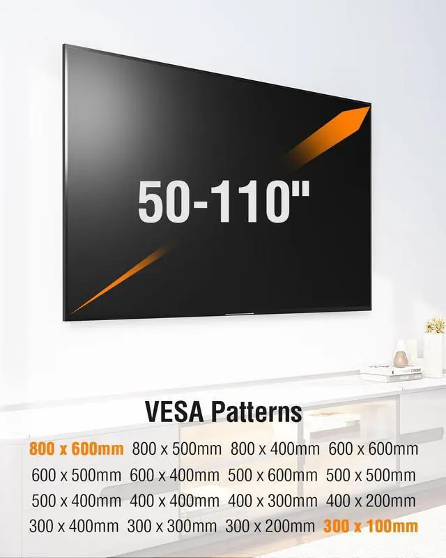 Alt view image 6 of 7 - Heavy Duty TV Mount for 50-110 TVs Max VESA 800x600 250 Lbs Load | Full motion swivel & tilt design slim wall bracket fits 12/16/18/24 inch wall studs sturdy for large heavy TVs