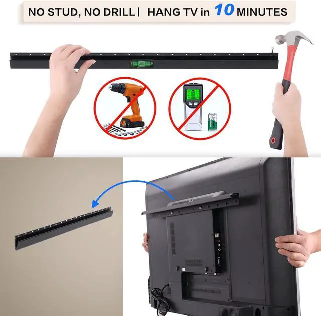 Alt view image 3 of 7 - No Drill Drywall TV Mount No Stud TV Wall Mount for Most Brand 22-55 Inch TVs up to 100 lbs Easy Install No Stud Studless TVs Wall Mount Include All Hardware- Level Bubble Meter