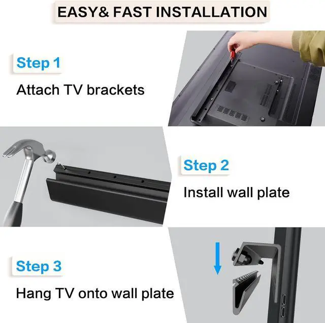 Alt view image 4 of 7 - No Drill Drywall TV Mount No Stud TV Wall Mount for Most Brand 22-55 Inch TVs up to 100 lbs Easy Install No Stud Studless TVs Wall Mount Include All Hardware- Level Bubble Meter