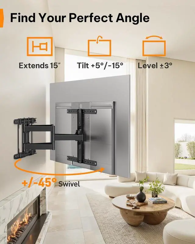 Alt view image 5 of 7 - Ultra Slim TV Wall Mount 1.1 Low Profile for 42-90 TVs Fits 16/24 Studs Full Motion TV Mount Wall Bracket with Dual Articulating Arms Swivel Tilt Max VESA 600x400mm Holds 132lbs