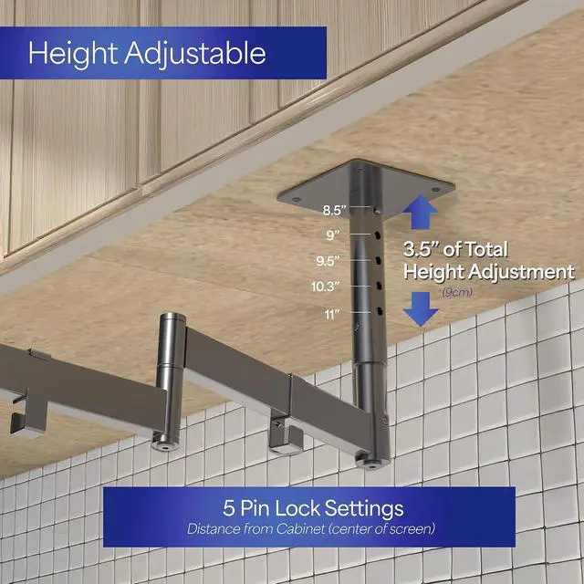 Alt view image 4 of 7 - Under Cabinet Articulating 13 to 27 inch Single Monitor and Small TV Mount Height Adjustable Long Extension Arm Max VESA 100x100 Black MOUNT-VC01A
