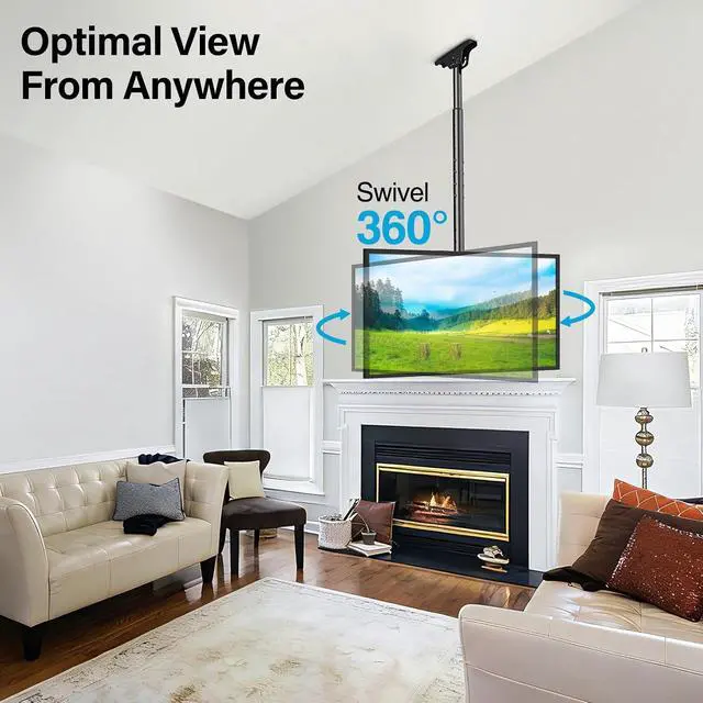 Alt view image 4 of 7 - Ceiling TV Mount for 40-75 Inch Flat Curved TVs 360° Rotation Heavy Duty Articulating Pole with 99 lbs Capacity Max VESA 600x400mm Adjustable Height Ceiling Mount for Restaurant/Office