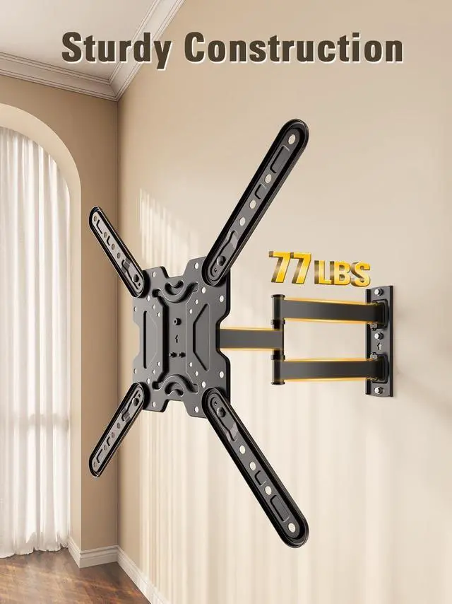 Alt view image 4 of 7 - UL Listed TV Wall Mount for Most 26-60 Inch TVs Full Motion Corner TV Mount Design Articulating Wall Mount TV Bracket Swivel and Tilt Single Stud Max VESA 400x400mm Up to 77LBS