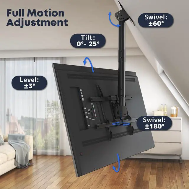 Alt view image 3 of 7 - TV Ceiling Mount for Most 43-86 inch TV Hold up to 132 lbs | Fits Pitched/Vaulted Roof Max VESA 600x400mm Adjustable Height Ceiling Mount TV Bracket with Swivel Tilt