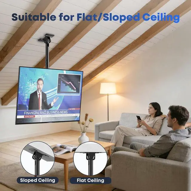 Alt view image 4 of 7 - TV Ceiling Mount for Most 43-86 inch TV Hold up to 132 lbs | Fits Pitched/Vaulted Roof Max VESA 600x400mm Adjustable Height Ceiling Mount TV Bracket with Swivel Tilt