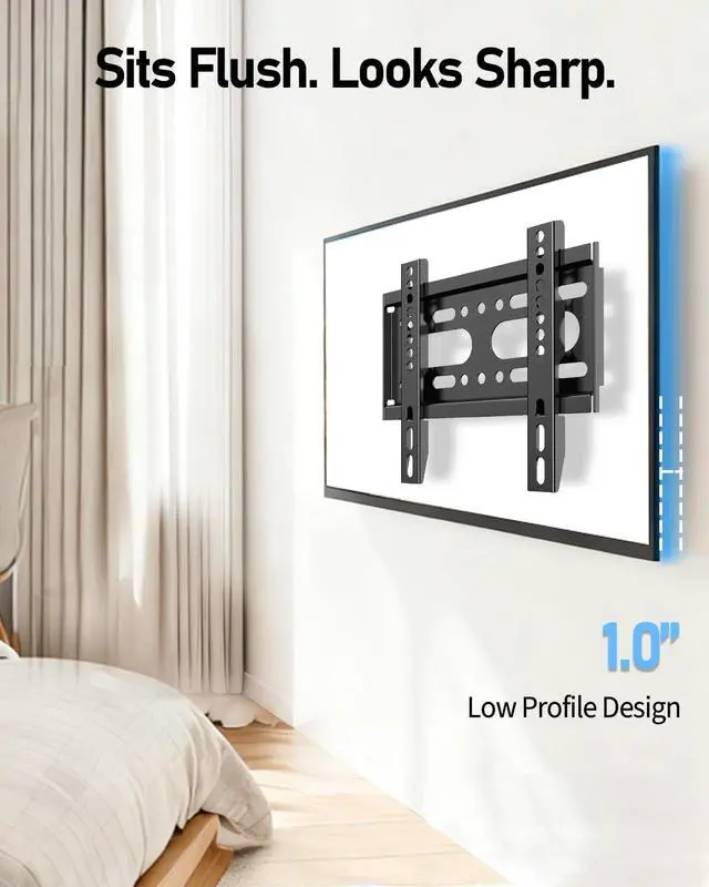 Alt view image 2 of 7 - TV Wall Mount Bracket Fixed Low Profile for 14-43 Inch TVs & Monitor | 24 32 40 42 inch Small TV Monitor Wall Mount Easy Slim Flat Wall Bracket VESA Up to 200x200mm LED LCD Screen 55lbs Max Load