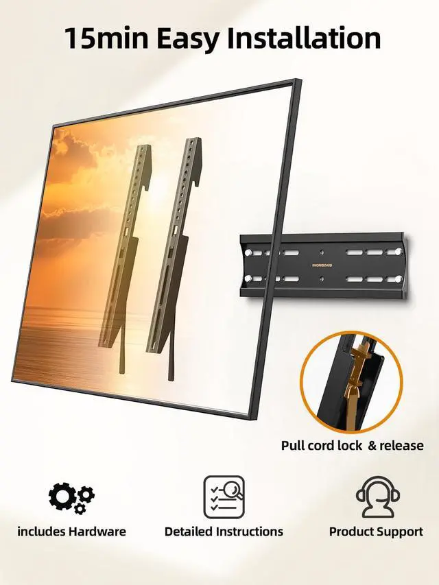 Alt view image 3 of 7 - 43 50 55 inch Fixed Low Profile TV Wall Mount for 24-65 inch LED/LCD & Flat/Curved TVs Universal Wall Mount Bracket with Safe Lock Max VESA 400x400mm up to 99Lbs & 16 Stud