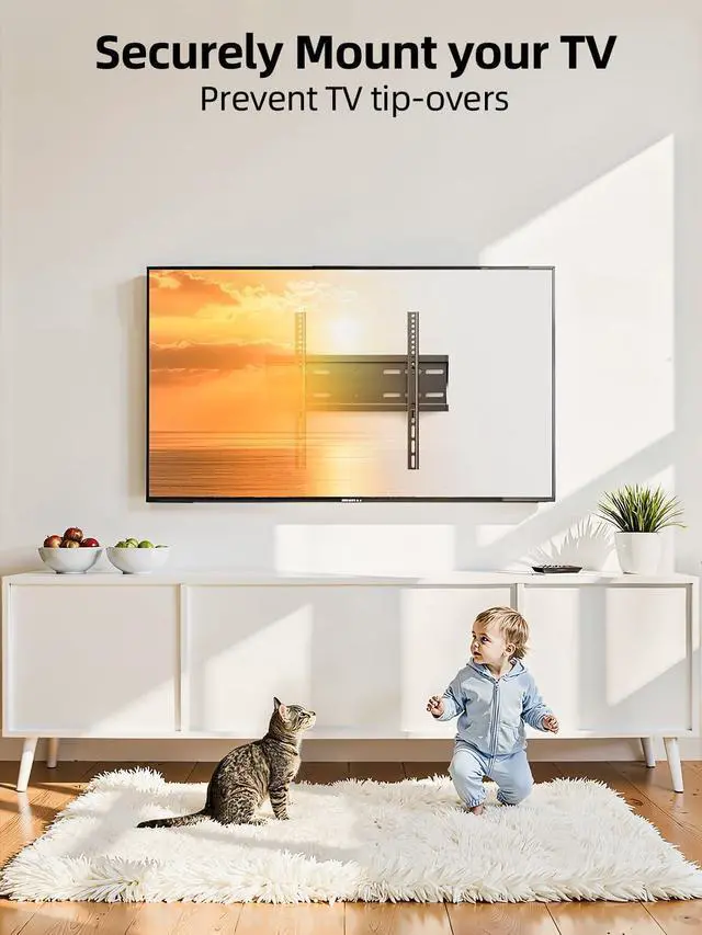 Alt view image 5 of 7 - 43 50 55 inch Fixed Low Profile TV Wall Mount for 24-65 inch LED/LCD & Flat/Curved TVs Universal Wall Mount Bracket with Safe Lock Max VESA 400x400mm up to 99Lbs & 16 Stud
