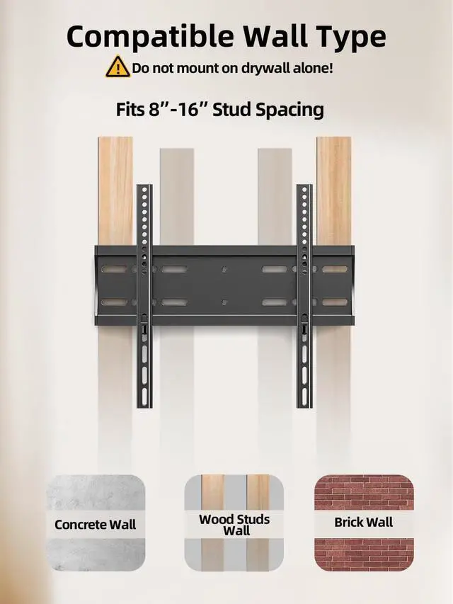 Alt view image 7 of 7 - 43 50 55 inch Fixed Low Profile TV Wall Mount for 24-65 inch LED/LCD & Flat/Curved TVs Universal Wall Mount Bracket with Safe Lock Max VESA 400x400mm up to 99Lbs & 16 Stud