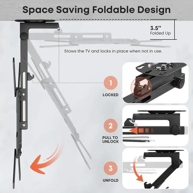 Alt view image 3 of 7 - Flip Down TV Mount for Most 23 to 55 TVs Manual Ceiling TV Mount | Foldable Fits for Flat & Pitched Roof Height Adjustable Swivel Max Load 44lbs Max VESA 400x400 Black