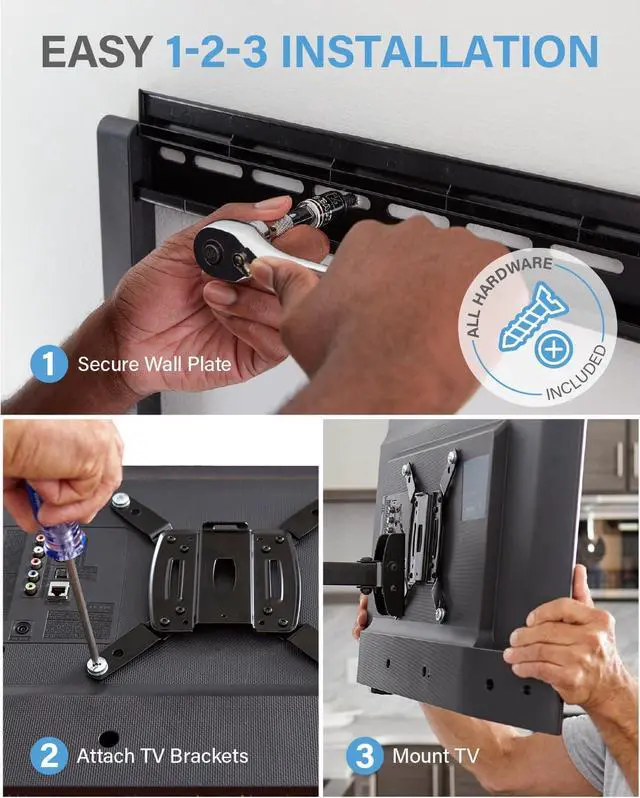 Alt view image 5 of 7 - SECURA Small Full Motion TV Wall Mount for 10 to 40 Screens up to 100lbs - Tilt Swivel Extend - Easy DIY TV Mount w/Included Hardware - QSF210