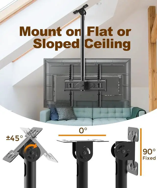 Alt view image 4 of 7 - 39 Ceiling TV Mount for 26-65 Inch TVs Heavy Duty Hanging Mount | Ceiling TV Mount Bracket with Height Adjustable Extension Pole for Home Patio Gazebo Max VESA 400x400mm Holds 110lbs