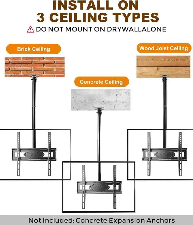 Alt view image 6 of 7 - 39 Ceiling TV Mount for 26-65 Inch TVs Heavy Duty Hanging Mount | Ceiling TV Mount Bracket with Height Adjustable Extension Pole for Home Patio Gazebo Max VESA 400x400mm Holds 110lbs