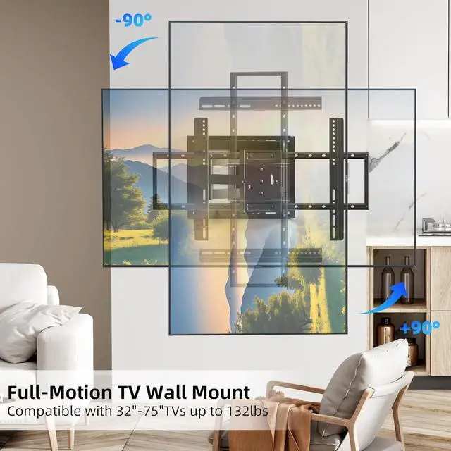 Alt view image 2 of 7 - Long Arm TV Wall Mount for 37-75 Inch TVs | 180°Swivel and Tilt +5/-20° Level Adjustment Rotates 90° Long Extension 36.4 Max Hold up 132LBS Max VESA 600x400mm